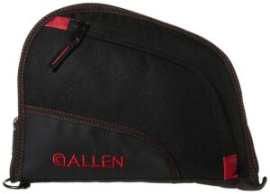 Allen Company 7738 Auto-Fit Handgun Case Black Endura with Red Trim, Foam Padding, Knit Lining, Magazine Sleeve, Storage Pocket & Lockable Zipper