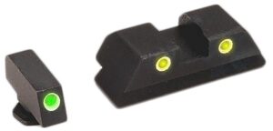 AmeriGlo GL121 Classic Tritium Sight Set for Glock Green Tritium White Outline Front Sight-Yellow Tritium White Outline Rear Sight