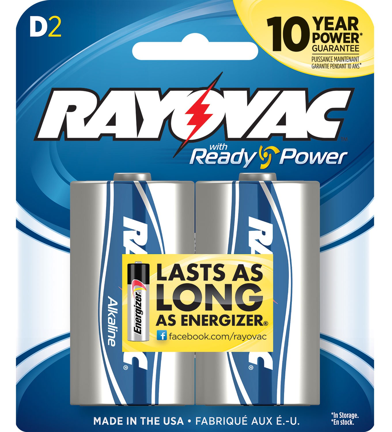 Rayovac 8132F D HIGH ENERGY Alkaline Batteries Silver/Blue 1.5 Volts 12,000 mAh (2) Single Pack