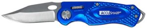 AccuSharp 701C Sport 3" Folding Plain Stainless Steel Blade/Blue Anodized Aluminum Handle Includes Belt Clip
