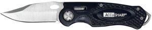 AccuSharp 703C Sport 3" Folding Plain Stainless Steel Blade/Black Anodized Aluminum Handle Includes Belt Clip