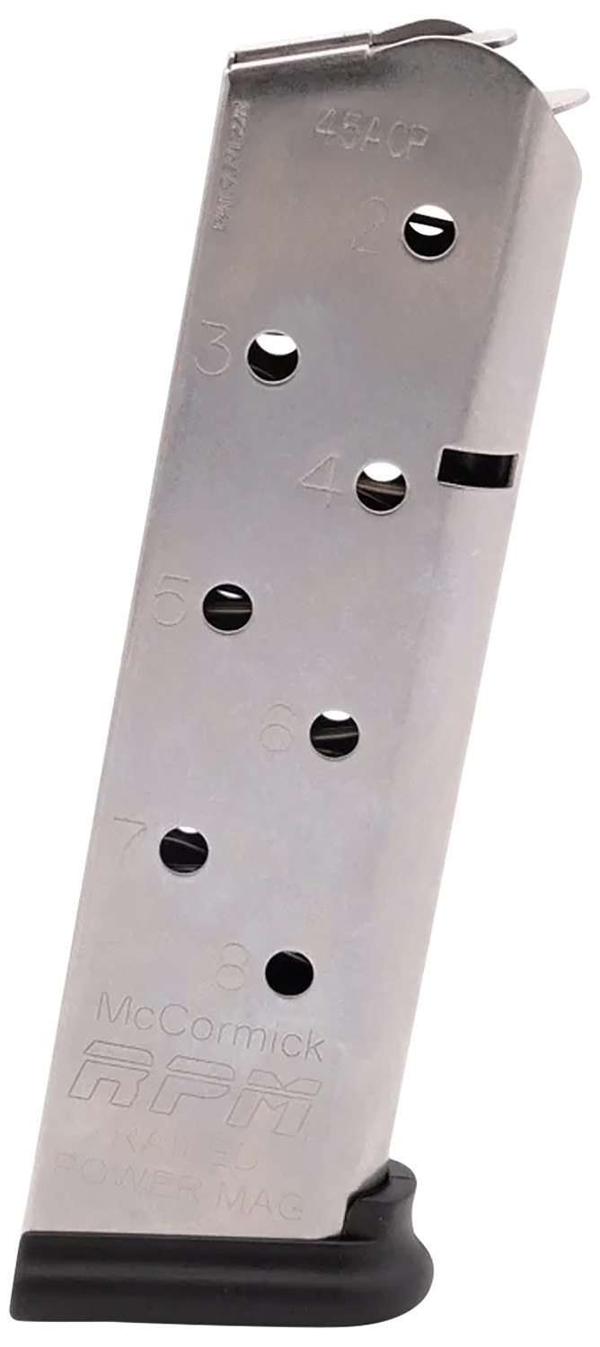 CMC Products 17130 Power Magazine Railed 8-Round 45 ACP Fits 1911 Government Stainless Steel with Black Base Pad