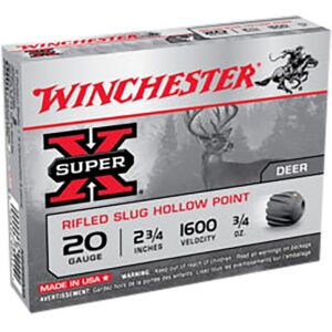 Winchester Ammunition Ammo X20RSM5VP Super X 20Gauge 2.75" 3/4oz Rifled Slug Shot 15 per Box/10 Case