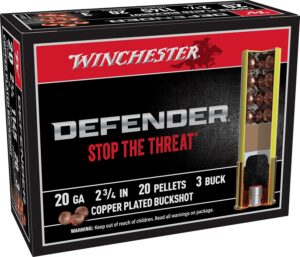 Winchester Ammunition Ammo SB203PD Defender 20Gauge 2.75" 20Pellets Copper Plated 3Buck Shot 10 per Box/10 Case