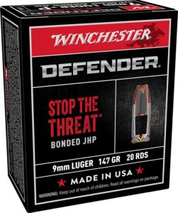 Winchester Ammunition Ammo S9MMPDB1 Defender 9mmLuger 147gr Bonded Jacket Hollow Point 20 per Box/10 Case