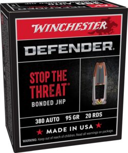 Winchester Ammunition Ammo S380PDB Defender 380ACP 95gr Bonded Jacket Hollow Point 20 per Box/10 Case