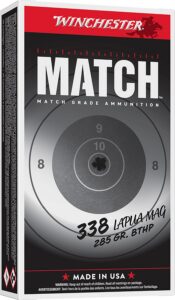 Winchester Ammunition Ammo S338LM2 Match 338LapuaMag 285gr Boat Tail Hollow Point 20 per Box/10 Case