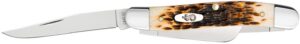 Case 00042 Stockman Medium 2.57"/1.88"/1.71" Folding Clip Point/Sheepsfoot/Spey Plain Mirror Polished Tru-Sharp SS Blade Peach Seed Jigged Amber Bone
