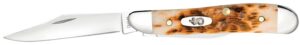 Case 00045 Peanut 2.10"/1.53" Folding Clip Point/Pen Plain Mirror Polished Tru-Sharp SS Blade, Peach Seed Jigged Amber Jigged Bone Handle