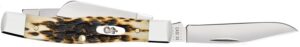Case 00079 Stockman Medium 2.57"/1.88"/1.76" Folding Clip/Sheepsfoot/Pen Plain Mirror Polished Chrome Vanadium Steel Blade/Peach Seed Jigged Amber