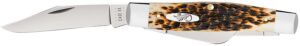Case 00204 Stockman Large 3.30"/2.30"/2.20" Folding Clip Point/Pen/Sheepsfoot Plain Mirror Polished Carbon Steel Blade, Peach Seed Jigged Amber Bone