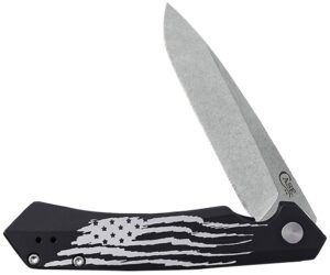 Case 10857 Kinzua Folding Spear Point Plain Stonewashed S35VN SS Blade, Black Anodized with US Flag Aluminum Handle
