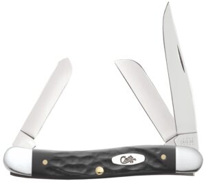 Case 18222 Stockman Medium Folding, 2.57"/1.88"/1.71" Clip Point/Sheepsfoot/Spey Plain Mirror Polished Tru-Sharp SS Blade, Rough Black Jigged