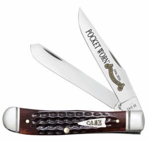 Case 55231 Pocket Worn Trapper Mini Folding 2.75" Clip Point & Spey Plain Mirror Polished Tru-Sharp SS Blades, Corn Cob Jigged Mahogany Bone