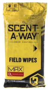 Hunters Specialties Scent-A-Way 07795 Max Field Wipes Odor Eliminator Odorless Scent Pkg of 24