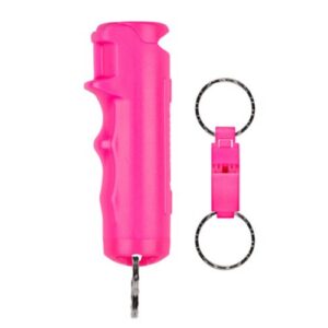 Sabre Pepper Gel with Quick Release Whistle Keychain Pink
