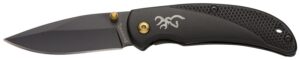 Browning 3220340 Prism 3 EDC Folding 2.38" Plain Black Oxide 7Cr17MoV SS Blade, Black with Brass Accents & Logo Anodized Aluminum Handle, Includes