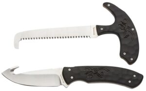 Browning 3220420 Primal Combo 3.75"/5.25" Fixed Drop Point Gut Hook/Skinner, Saw 8Cr13MoV SS Blade, Black Polymer with Rubber Overmold & Finger