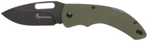 Browning 3220506 Hidden Hollow EDC Large 3" Folding Drop Point Plain Black Oxide Stonewashed D2 Steel Blade, OD Green G10 Handle