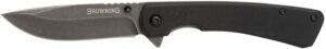 Browning 3220514 Branded Rock EDC 3" Folding Drop Point Plain Black Stonewashed 7Cr17MoV SS Blade, Black G10 Handle