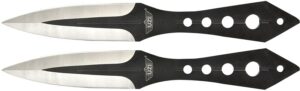Uzi Accessories UZKTRWTZP Throwing Knives Two Fixed Plain Black/Silver Stainless Steel Blade, Black Stainless Steel Handle, Includes Nylon Holster