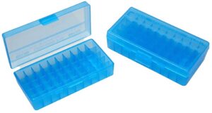 MTM Case-Gard P503824 Ammo Box Flip-Top Multi Caliber Handgun Clear Blue Polypropylene 50-Round