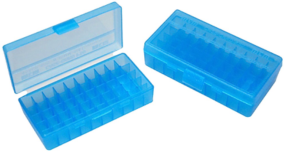 MTM Case-Gard P503824 Ammo Box Flip-Top Multi Caliber Handgun Clear Blue Polypropylene 50-Round