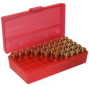 MTM Case-Gard P503829 Ammo Box Flip-Top Multi Caliber Handgun Clear Red Polypropylene 50-Round