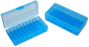 MTM Case-Gard P504524 Ammo Box Flip-Top Multi Caliber Handgun Clear Blue Polypropylene 50-Round