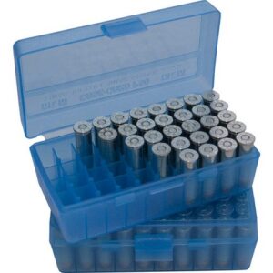 MTM Case-Gard P504424 Ammo Box Flip-Top Multi Caliber Handgun Clear Blue Polypropylene 50-Round