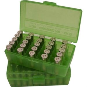 MTM Case Gard Flip-Top Box Cartridg 9MM/380 50-Round Clear/Green ( 24 per Case )