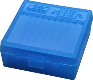 MTM Case-Gard P100324 Ammo Box Flip-Top Multi Caliber Handgun Clear Blue Polypropylene 100-Round