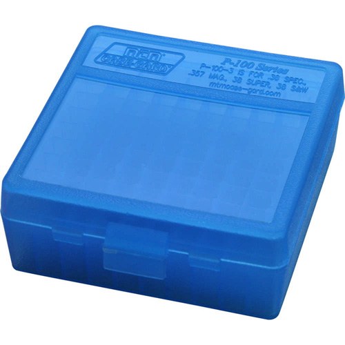 MTM Case-Gard P100324 Ammo Box Flip-Top Multi Caliber Handgun Clear Blue Polypropylene 100-Round - Image 2