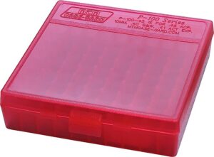 MTM Case-Gard P1004529 Ammo Box Flip-Top Multi Caliber Clear Red Polypropylene 100-Round