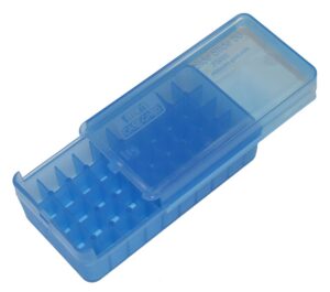 MTM Case-Gard P50SS4524 Side-Slide Ammo Box Pistol Multi-Caliber Handgun Clear Blue Plastic 50-Round
