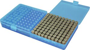 MTM Case-Gard P200924 Ammo Box Flip-Top 9mmLuger/380ACP Handgun Clear Blue Polypropylene 200-Round
