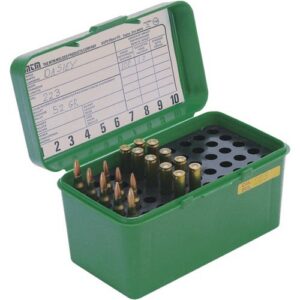 MTM Case-Gard H50RL10 Deluxe Ammo Box Round Handle Multi Caliber Rifle Green Polypropylene 50-Round