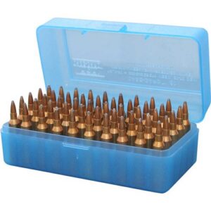 MTM Case-Gard RSLD5024 Ammo Box Flip-Top Multi Caliber Clear Blue Polypropylene 50-Round