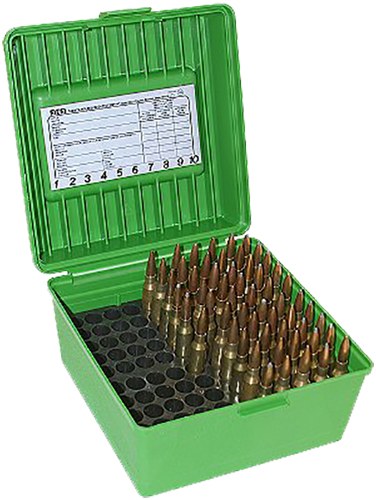 MTM Case-Gard R100MAG10 Deluxe Ammo Box Round Handle Multi Caliber Rifle Green Polypropylene 100-Round