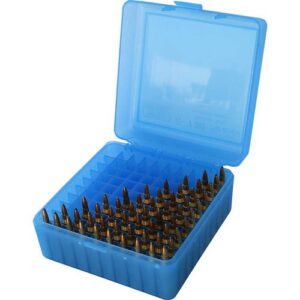 MTM Case-Gard RM10024 Ammo Box Flip-Top Multi-Caliber Rifle Clear Blue Polypropylene 100-Round
