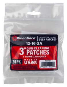 Kleen-Bore P204 Super Shooter Cleaning Patches Cotton 25 Pack 3" Square 12-16 Gauge