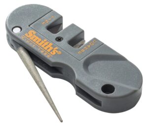 Smith's Smiths Products PP1 Pocket Pal Knife Sharpener Hand Held Fine, Medium, Coarse Carbide, Ceramic, Diamond Sharpener Plastic Handle Gray
