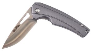 Smith's Smiths Products 51246 Istana 2.75" Folding Drop Point Plain Satin 400 SS Blade/Gray Anodized Aluminum Handle Includes Pocket Clip