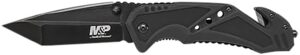 Smith & Wesson & Wesson Knives SWMP11BCP M&P Rescue 3.80" Folding Tanto Plain Black Stainless Steel Blade Black G10 Handle Features Glass