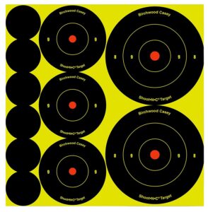 Birchwood Casey 34608 Shoot-N-C Reactive Target Variety Pack Self-Adhesive Paper Black/Yellow Bullseye 132 Pack