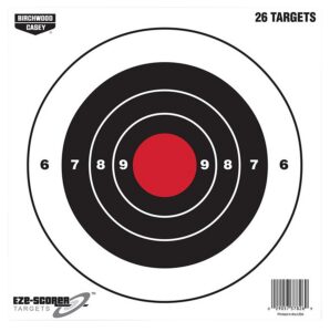 Birchwood Casey 37826 EZE-Scorer 8" Bullseye Paper Hanging Black/Red 26 per Pkg