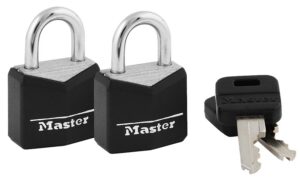 Master Lock 121T Padlock Keyed Open with Key Keyed Alike Steel Vinyl-Covered 2 per Pkg