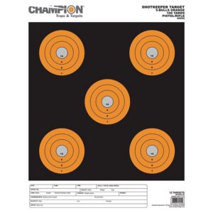 Champion Targets 45555 Shotkeeper 5" Bullseye Paper 100 Yds Pistol/Rifle Large Black/Orange 12-Pack