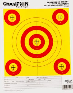 Champion Targets 45562 Shotkeeper 5-Bullseye 50-100 Yds Pistol/Rifle Yellow/Red 12-Pack