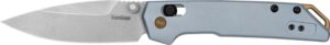 Kershaw 2051 Iridium EDC Mini 3" Folding Spear Point Plain Stonewashed D2 Steel Blade, Ice Blue Aluminum Handle